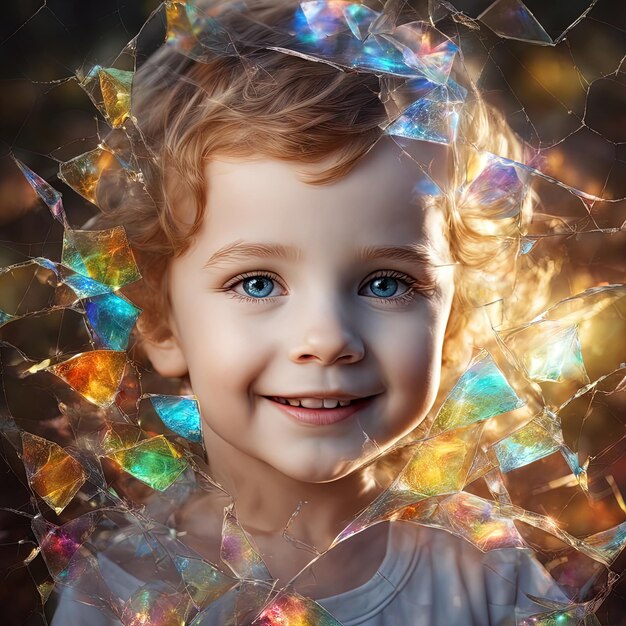 portrait d'une jolie petite fille aux yeux bleuspetite fille sur fond bleu