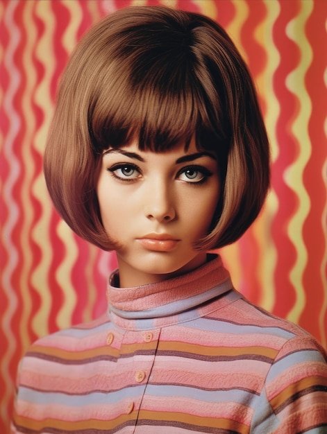 Portrait kitsch coloré d'une jolie étudiante des années 1960