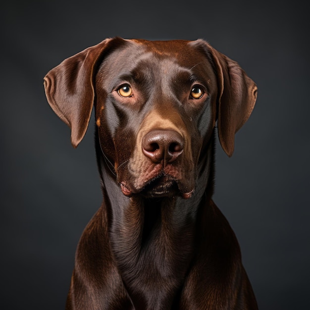 portrait d'un labrador au chocolat sur un fond noir