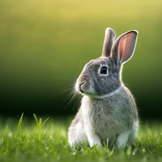 Portrait de lapin américain de Pâques calme corps entier assis dans un champ vert