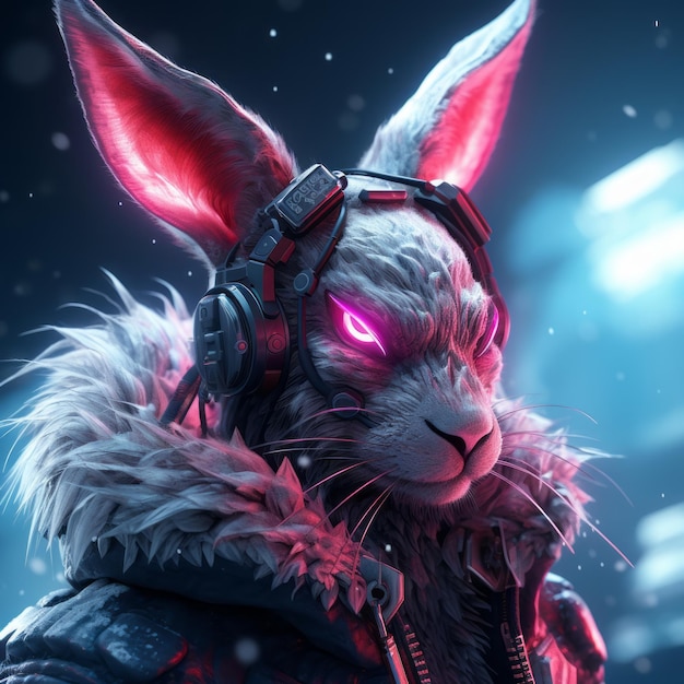 Portrait de lapin congelé cyberpunk