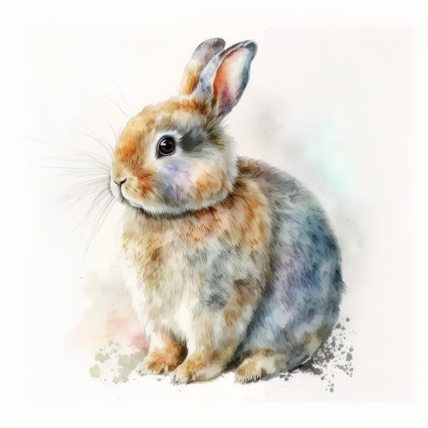 Portrait de lapin de Pâques aquarelle mignon sur fond blanc Illustration AI Générative