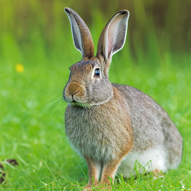 Photo portrait de lapin de pâques calme corps entier assis dans un champ vert