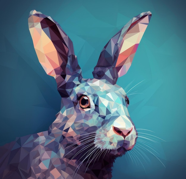 Portrait de lapin poly bas dans un style surréaliste