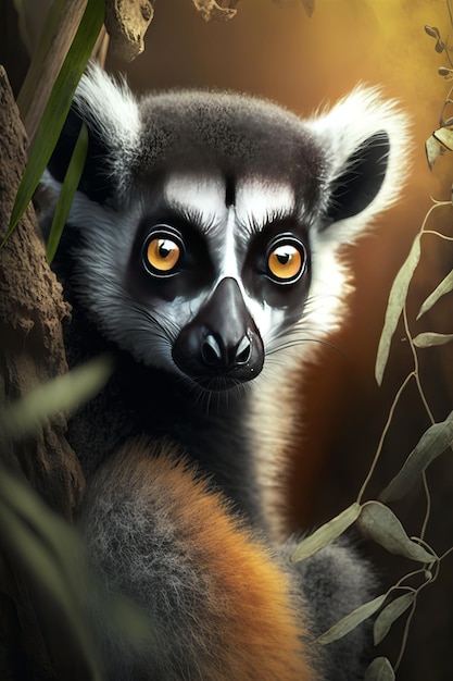 Portrait d'un lémurien à queue annelée Lemur catta IA générative