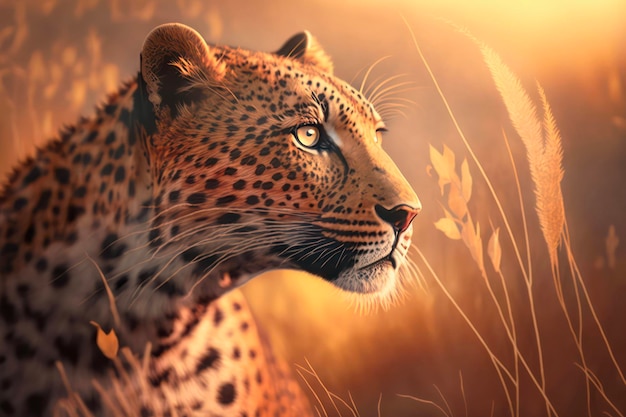 Portrait d'un léopard dans la savane