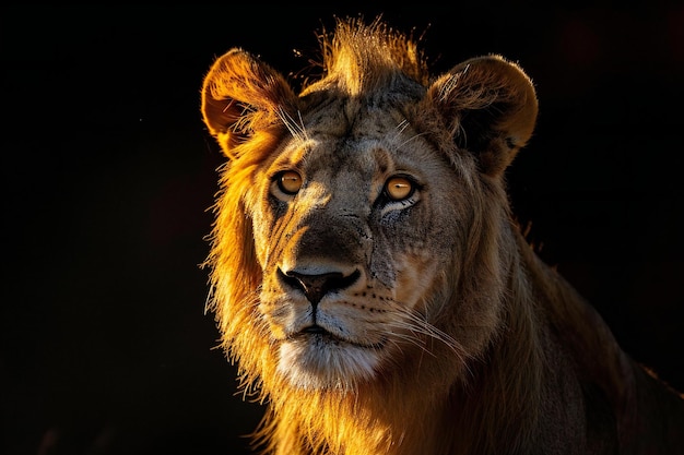 Photo portrait d'un lion dans la réserve de moremi, le parc national du delta de la rivière okavango, au botswana