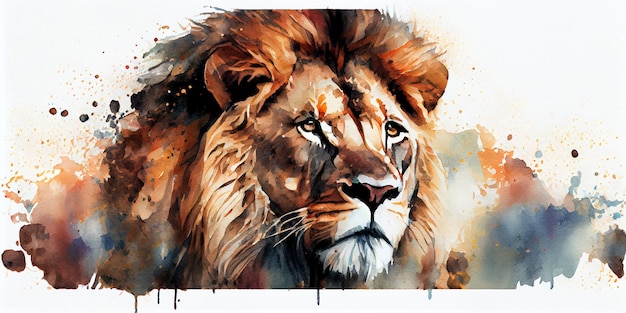 Portrait d'un lion dans un style aquarelleGenerative Ai