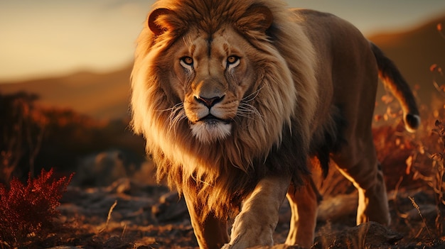 Un portrait de lion avec de grands yeux ai génératif