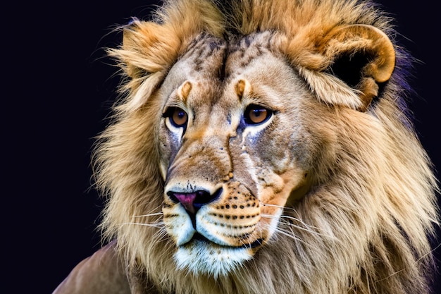 Portrait de lion mâle avec fond noir