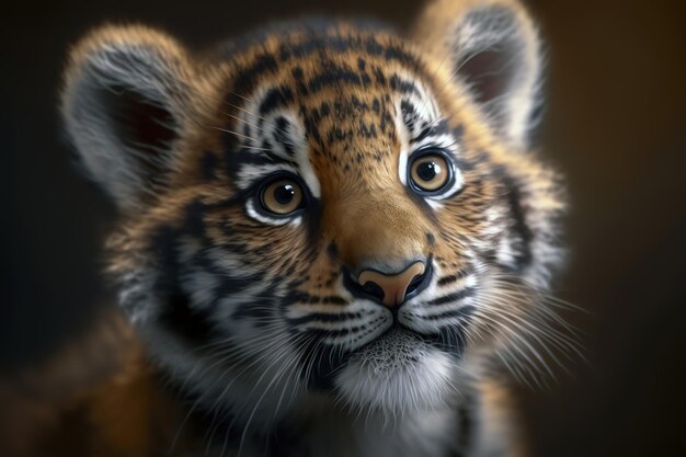 Portrait d'un lion tigre sur fond noir AI Generative