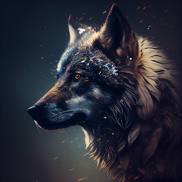 Portrait d'un loup avec du feu dans les yeux Illustration