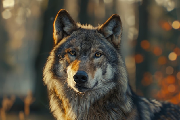 Portrait d'un loup gris dans la forêt