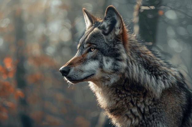 Portrait d'un loup gris dans la forêt
