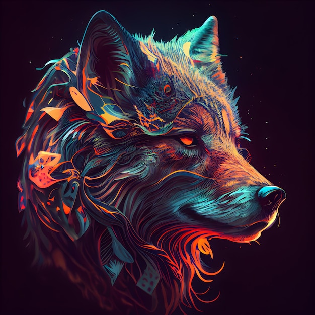 Portrait d'un loup avec une illustration colorée de fond