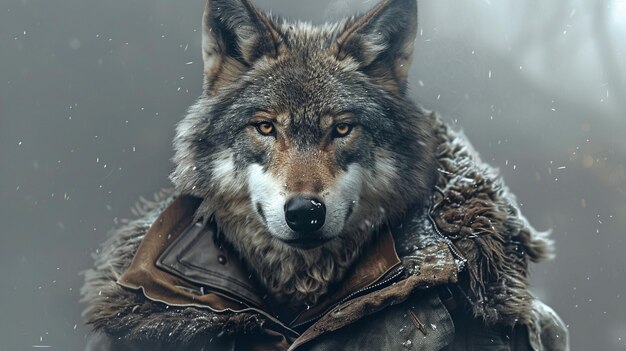 Un portrait d'un loup portant un manteau de fourrure