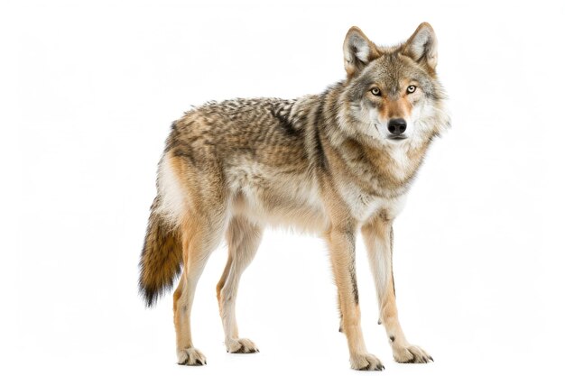 Un portrait d'un loup de Tian Shan dans un studio isolé sur un fond blanc