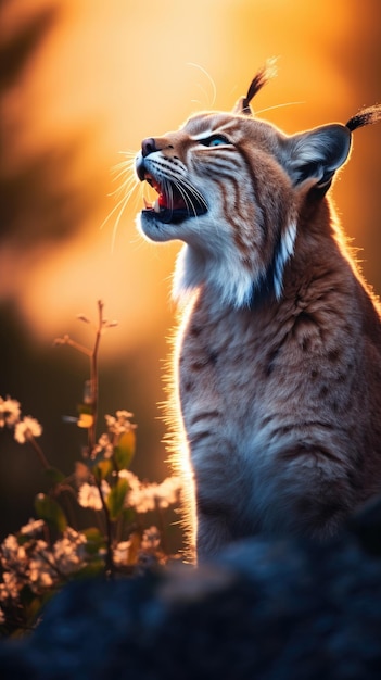 Portrait de Lynx rugissant dans la jungle