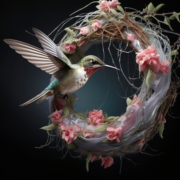 Portrait d'un magnifique nid de colibris AI générative