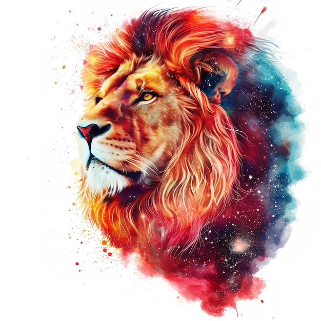 Photo un portrait majestueux de lion entouré d'une aura cosmique colorée