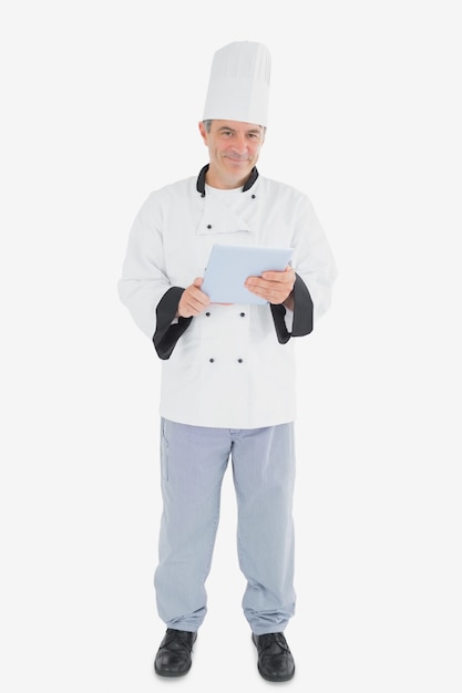 Portrait, mâle, chef, tenue, tablette numérique