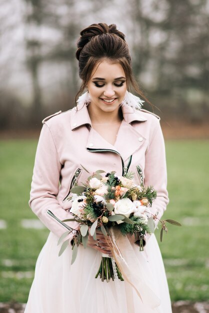 Portrait, mariée, glamour, maquillage