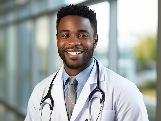 Portrait d'un médecin amical en vêtements de travail avec un stéthoscope au cou