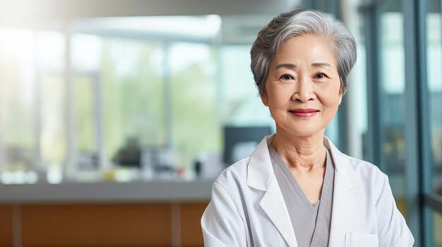 Portrait d'un médecin coréen asiatique souriant d'une vieille femme âgée avec un stéthoscope dans un hôpital médical