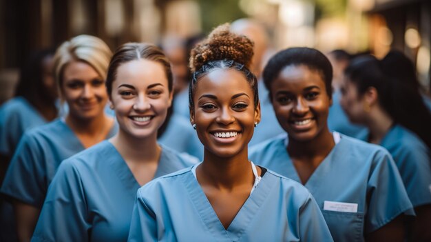 Portrait d'un médecin et d'infirmières souriants à l'hôpital