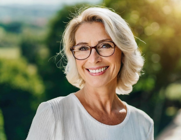 Portrait d'un médecin mûr avec des lunettes regardant l'espace de copie latéral