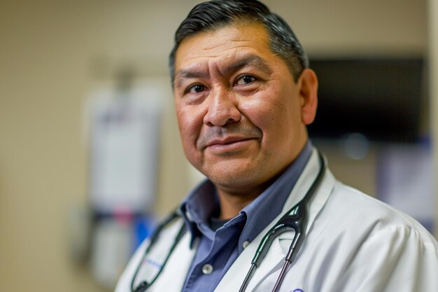 Portrait d'un médecin principal avec un stéthoscope dans un hôpital