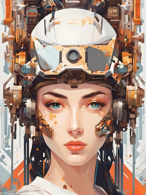 Portrait de mélodie cybernétique d'une fille futuriste dans des effets visuels hyper réalistes