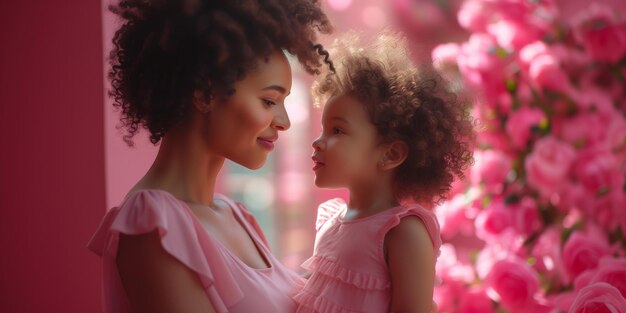 Photo portrait d'une mère afro-américaine et de sa petite fille ensemble à la fête des mères à la maison