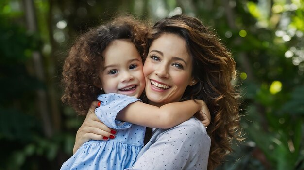 Portrait d'une mère célibataire heureuse et affectueuse qui embrasse sa petite fille mignonne