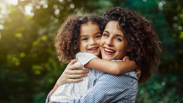 Portrait d'une mère célibataire heureuse et affectueuse qui embrasse sa petite fille mignonne