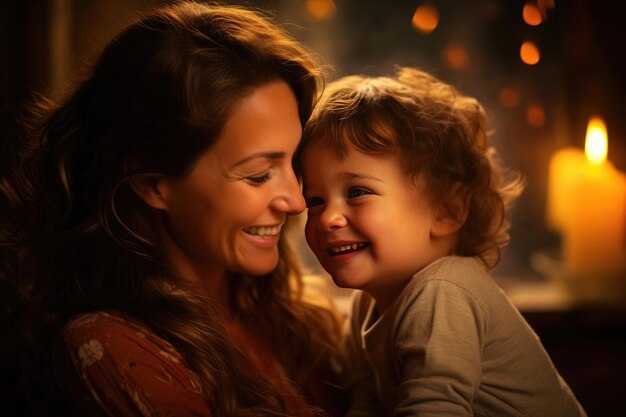 Portrait d'une mère et d'un enfant heureux