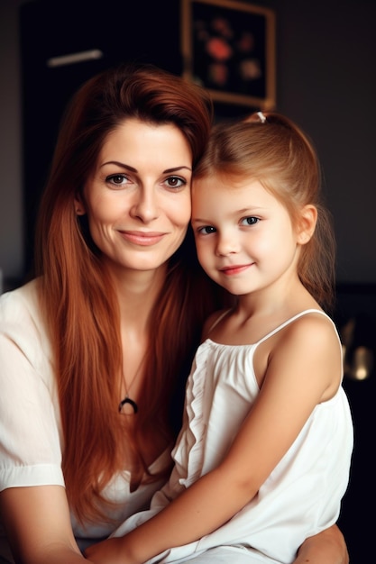 Portrait d'une mère et d'une fille heureuses passant du temps ensemble à la maison créées avec une IA générative