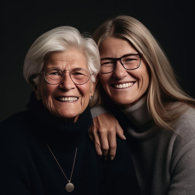 Portrait d'une mère et d'une fille plus âgées à l'intérieur