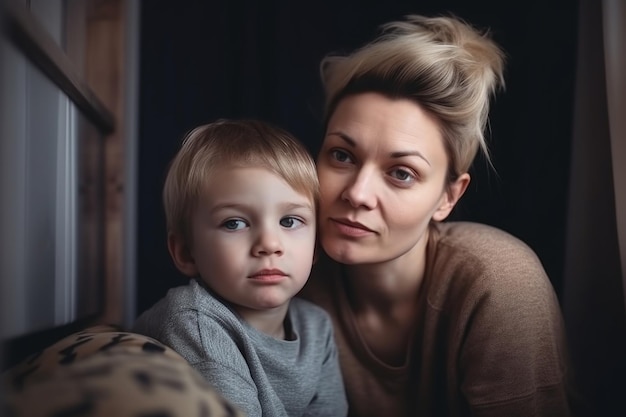 Portrait d'une mère et de son petit fils à la maison créés avec une IA générative