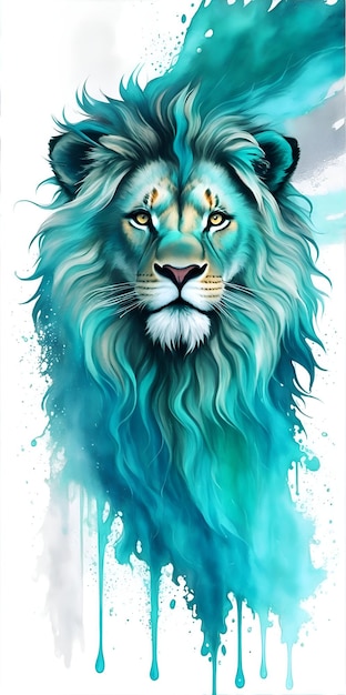 Un portrait à mi-corps d'un lion fait d'eau