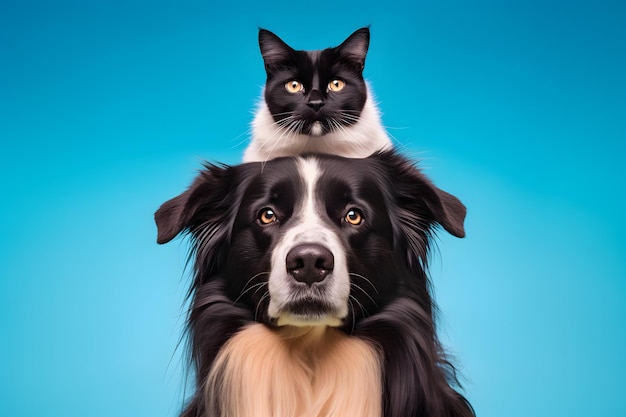 Portrait d'un mignon chat sur l'adorable chien de compagnie Concept d'une heureuse journée nationale des animaux de compagnie