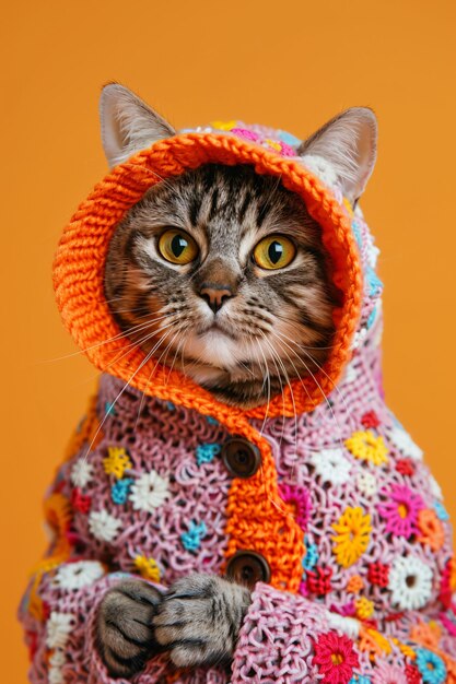 Photo portrait d'un mignon chat portant un costume à tricot