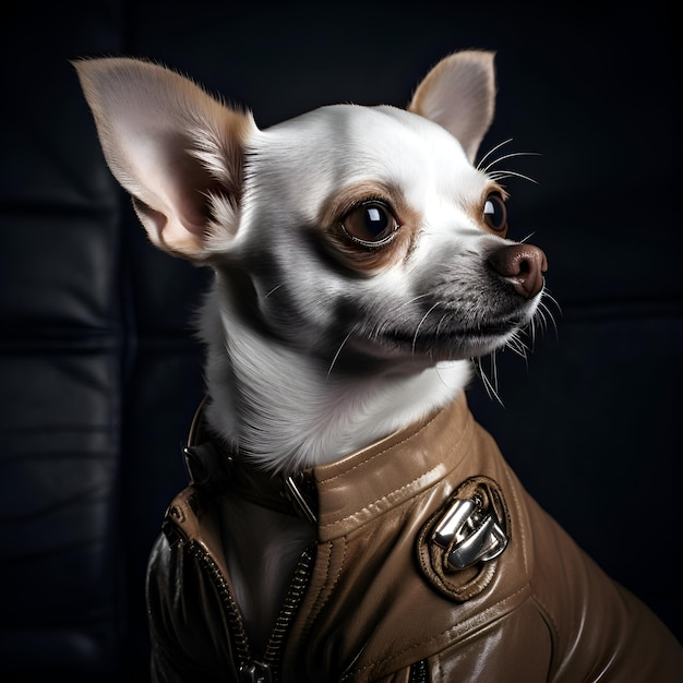 Portrait d'un mignon chien chihuahua en veste de cuir