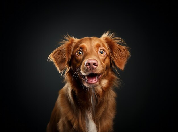 Portrait d'un mignon chien sur un fond sombre Adorable canard de la Nouvelle-Écosse retrieveur animal de compagnie drôle