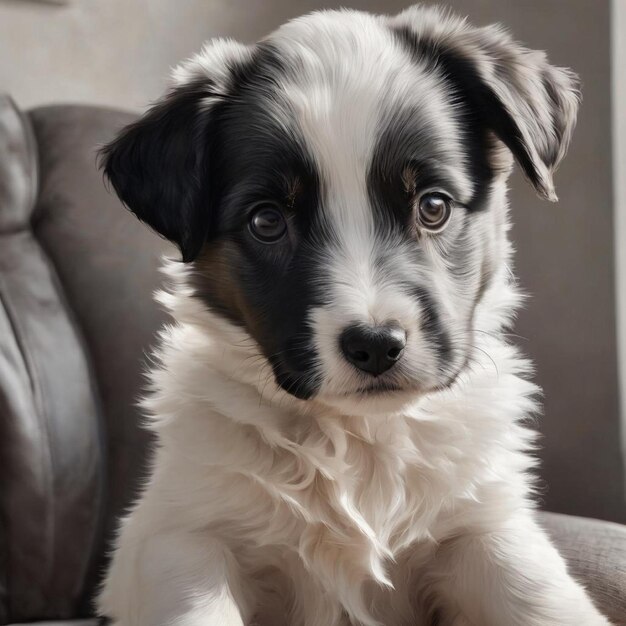 Portrait d'un mignon chiot de berger australien sur le canapé