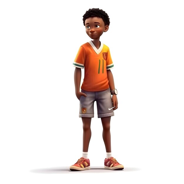 Portrait d'un mignon garçon afro-américain portant un t-shirt et un short orange