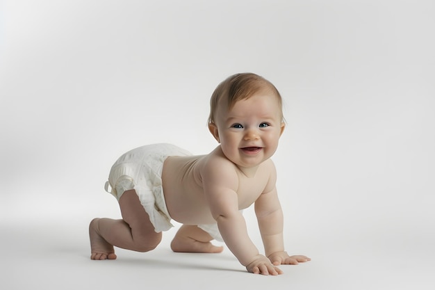 Photo portrait d'un mignon petit bébé sur un fond blanc prise en studio