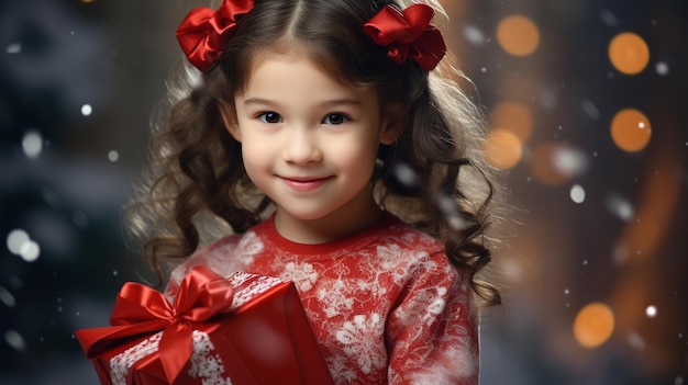 Portrait d'une mignonne petite fille asiatique avec une boîte à cadeaux