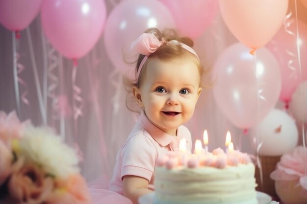 Portrait d'une mignonne petite fille décorant la scène d'anniversaire