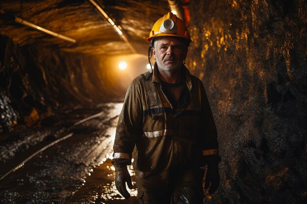 portrait d'un mineur dans le tunnel de la mine